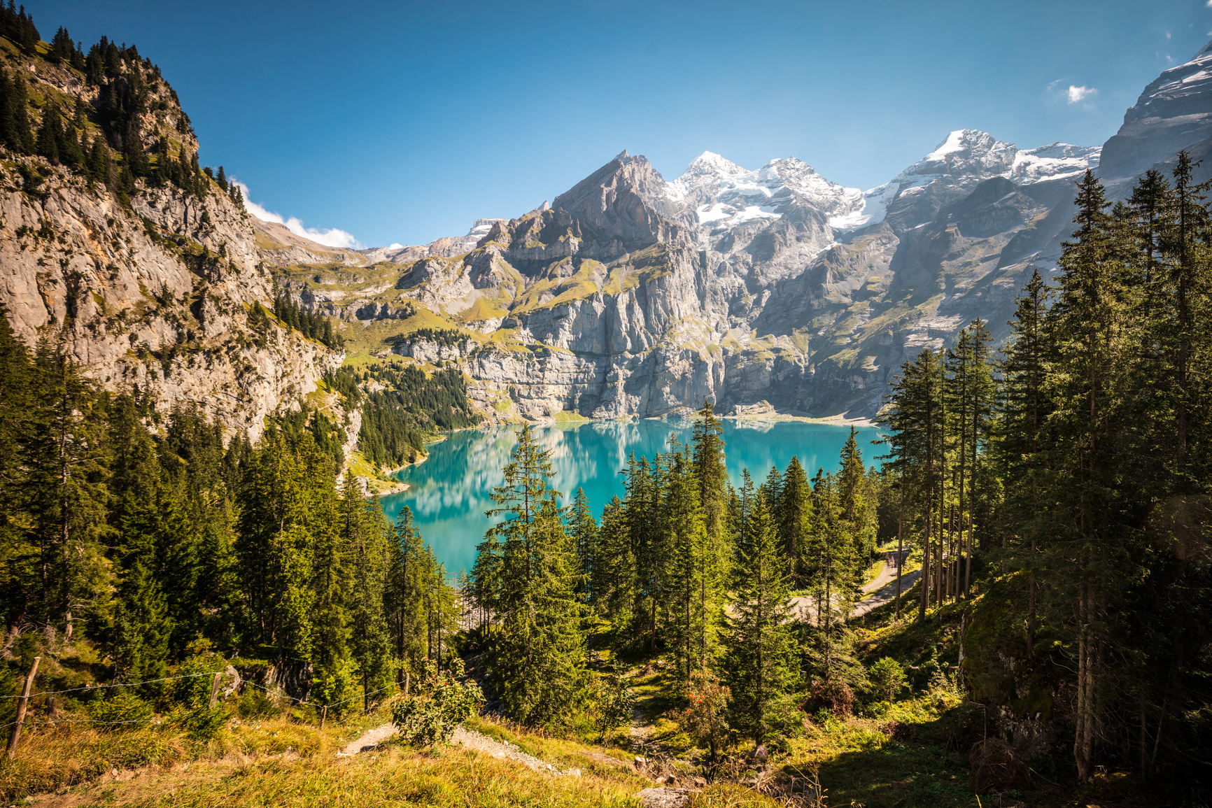 Lake Oeschinen above Kandersteg in Switzerland